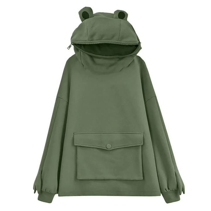 Women Novelty Frog Hoodie Long Sleeve Sweatshirt
