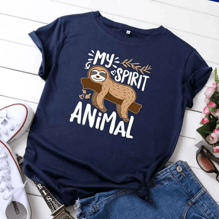 Cotton Summer MY SPIRIT ANIMAL Sloth Women's T-shirt