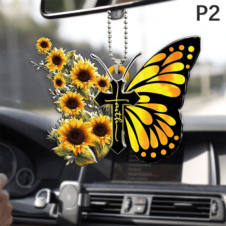 Butterfly Cross Hanging Decoration For Car Sunflower Butterfly