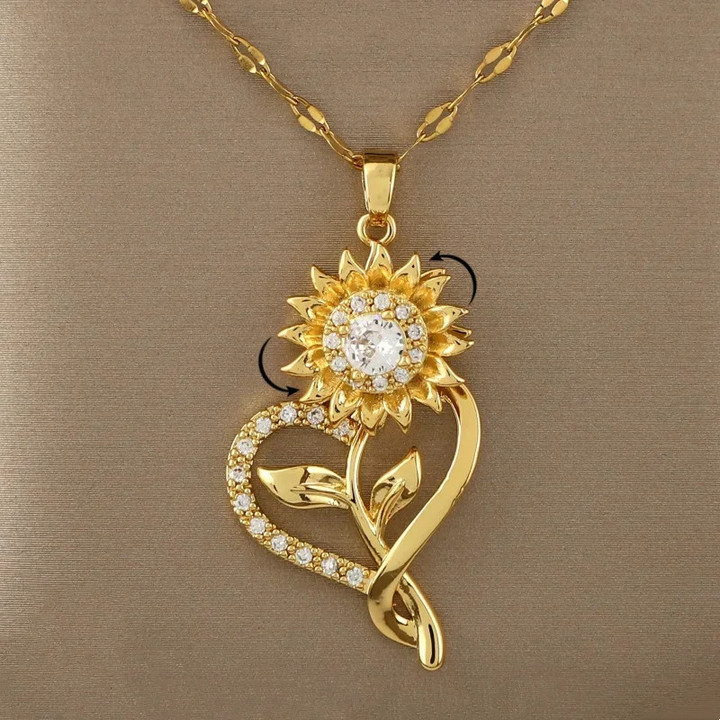 Sunflower zircon pendant necklace for ladies
