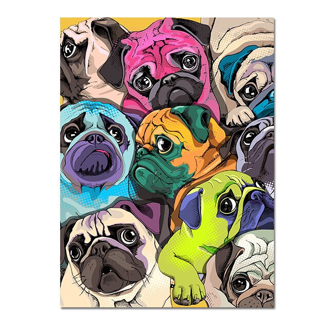 Colorful Pug Dogs Posters and Prints Canvas Painting SO10664758