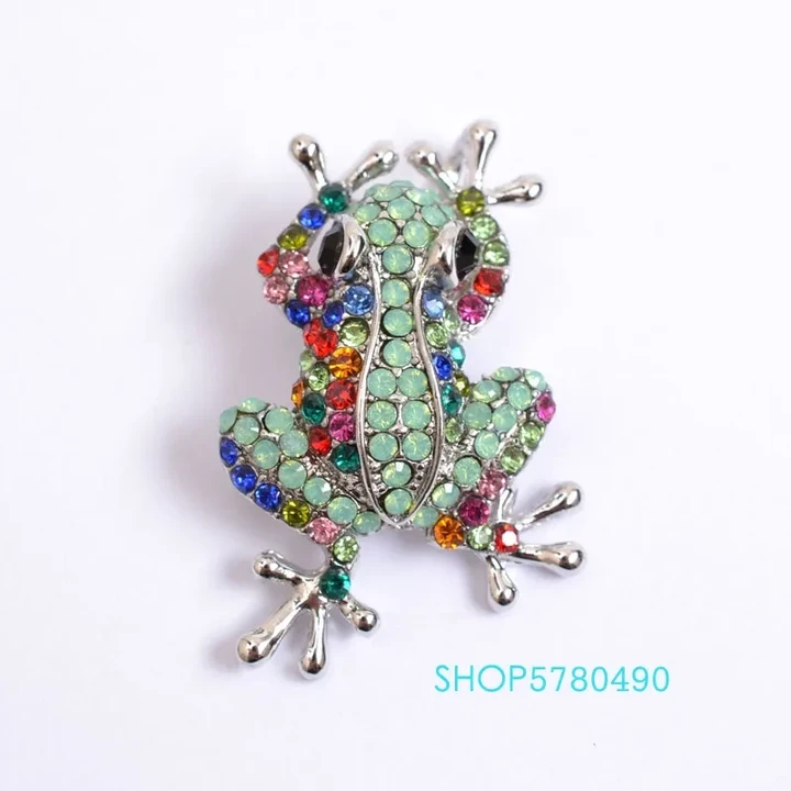 Cute Frog Metal Brooch Rhodium Plated Women Crystal Breast Pin