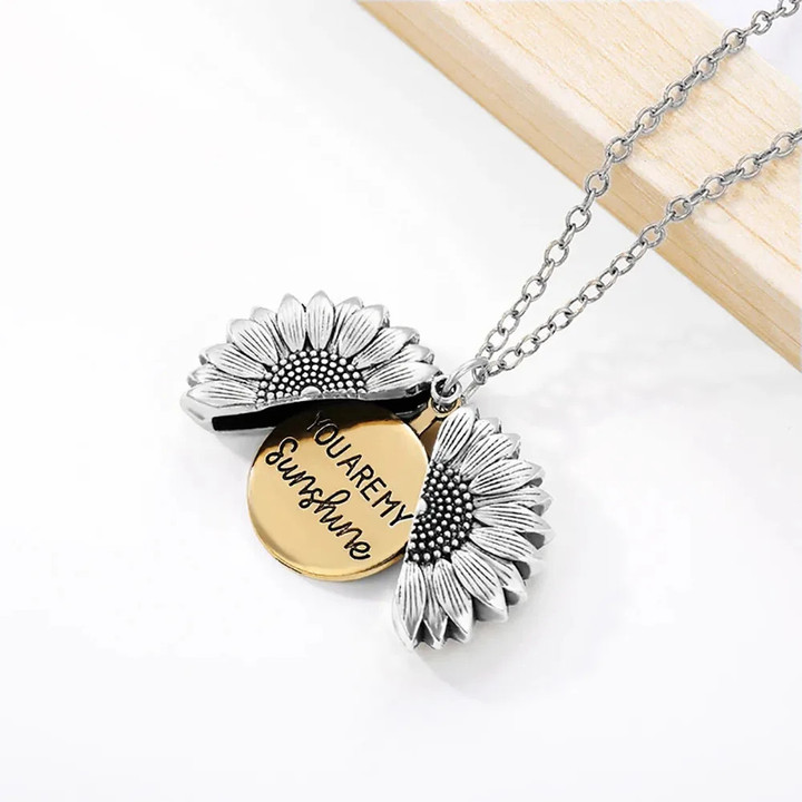 Sunflower Necklaces For Women Stainless Steel Open Locket You are My Sunshine Sunflower Necklace