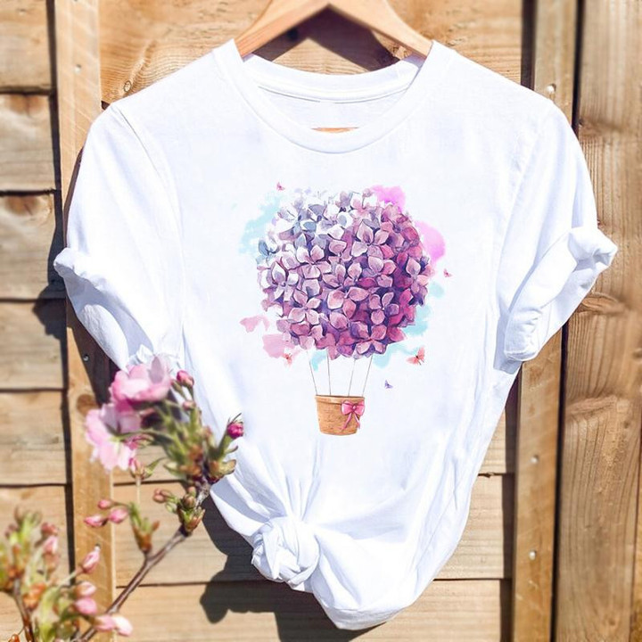 Women Watercolor Spring Butterfly Floral Flower Fashion Graphic T Top Short Sleeve Summer Shirt Print T-shirt Female Tee TShirt