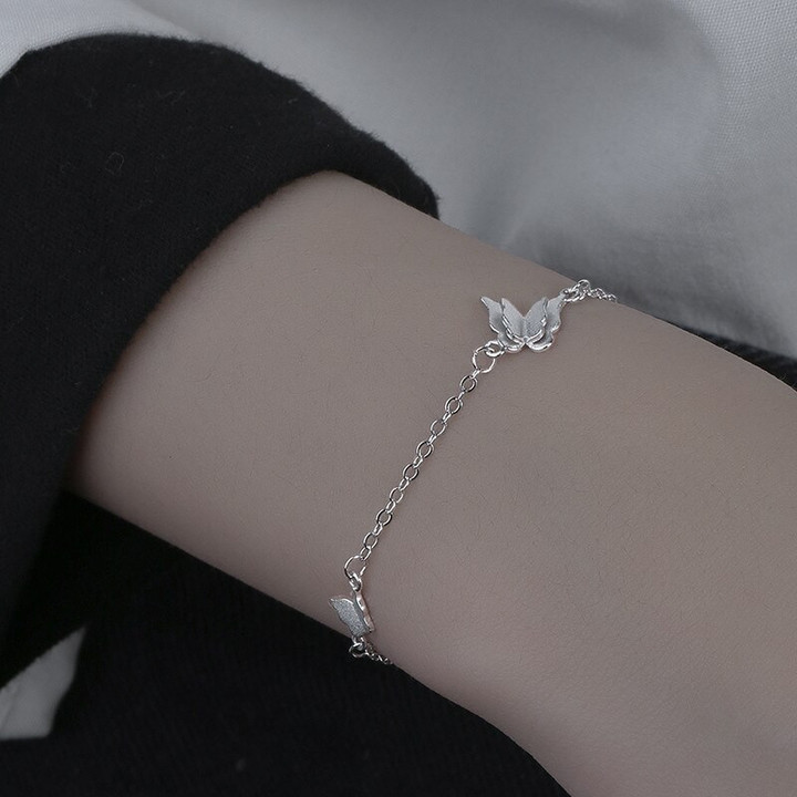 Silver Diamond-Studded Butterfly Bracelet Women's