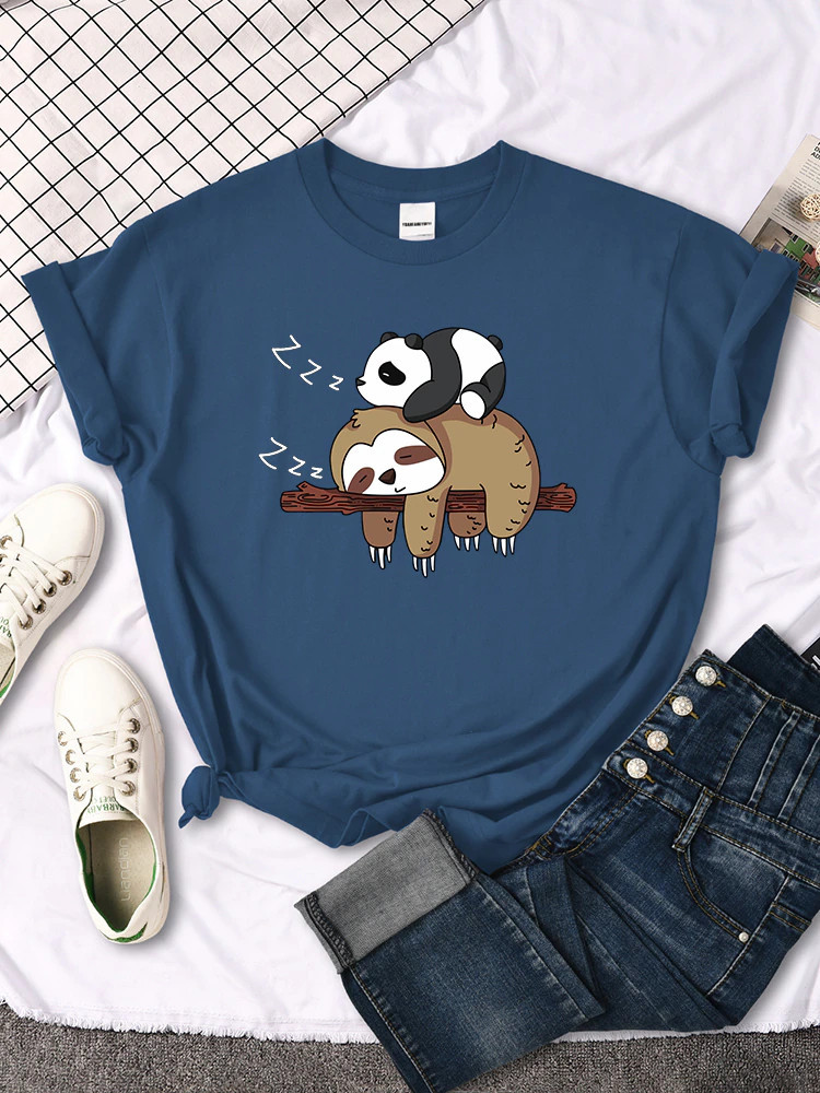 Panda Lying On A Sloth Printed Woman T-shirt