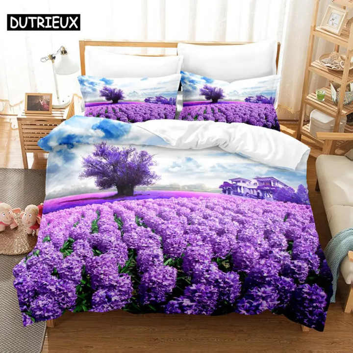 Purple Bedding Set Linens Duvet Cover Bed Quilt Pillow Case