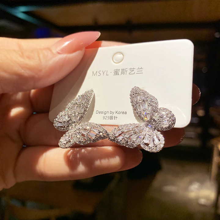 Butterfly Zircon Earrings women's Korean jewelry
