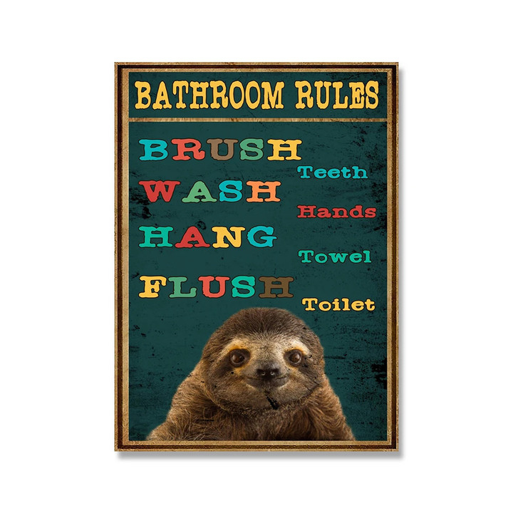 Cute Funny Sloth Retro Animal Art Green Poster