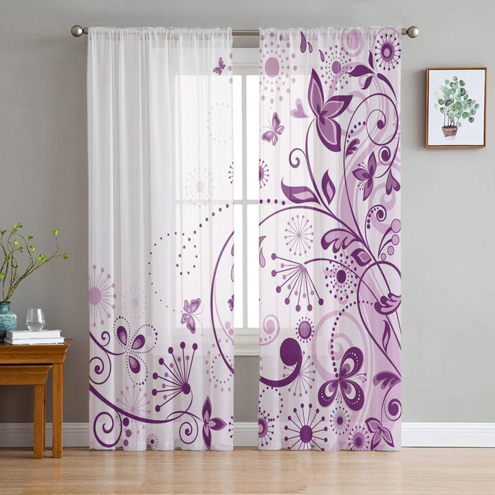 Purple Butterfly Curtains for Living Room and Bedroom