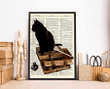 Black Cat in Vintage Dictionary Page Wall Art Print Poster