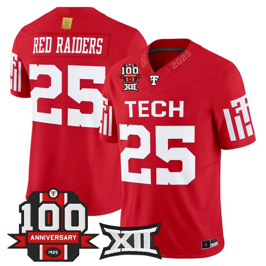 Men's Texas Tech Red Raiders 2025 Vapor Limited Jersey - 100th Anniversary Patch - All Stitched