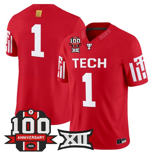 Men's Texas Tech Red Raiders 2025 Vapor Limited Jersey - 100th Anniversary Patch - All Stitched