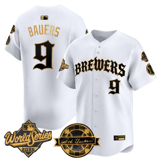 Men's Milwaukee Brewers 2026 World Series Vapor Premier Limited Jersey - Old English Edition - All Stitched