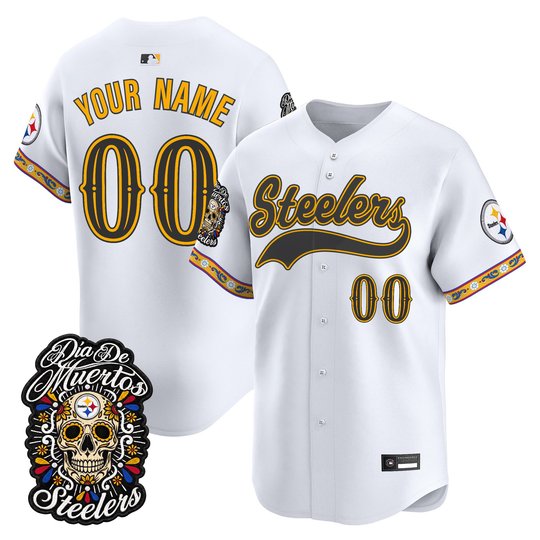Pittsburgh Steelers Día de los Muertos Vapor Limited Custom Baseball Jersey - All Stitched