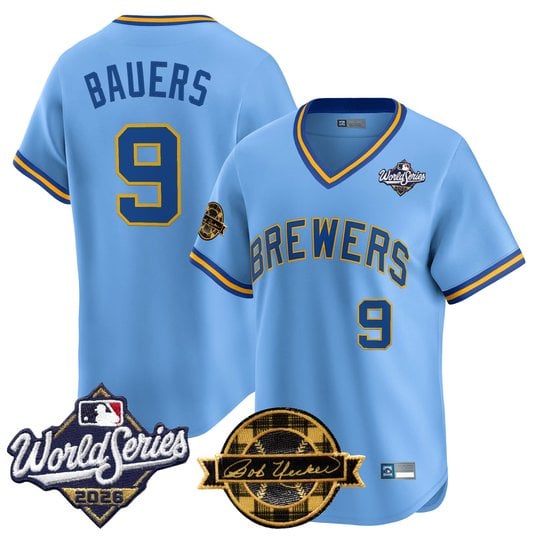 Men's Milwaukee Brewers Throwback Vapor Premier Limited Jersey - 2026 World Series & Bob Uecker Patch - All Stitched