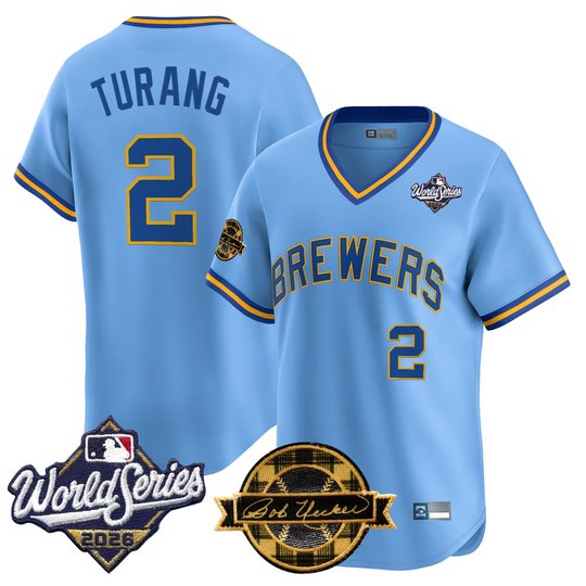 Men's Milwaukee Brewers Throwback Vapor Premier Limited Jersey - 2026 World Series & Bob Uecker Patch - All Stitched