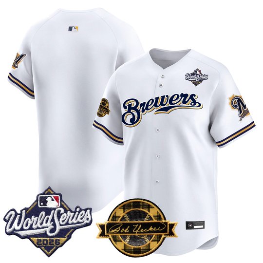 Men's Milwaukee Brewers Throwback Vapor Premier Limited Jersey - 2026 World Series & Bob Uecker Patch - All Stitched
