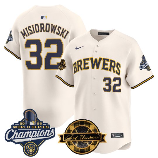 Men's Milwaukee Brewers 2026 World Series Champions Vapor Premier Limited Jersey - Bob Uecker Patch - All Stitched