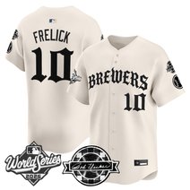 Men's Milwaukee Brewers 2026 World Series Vapor Premier Limited Jersey - Old English Edition - All Stitched