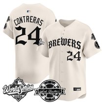 Men's Milwaukee Brewers 2026 World Series Vapor Premier Limited Jersey - Old English Edition - All Stitched