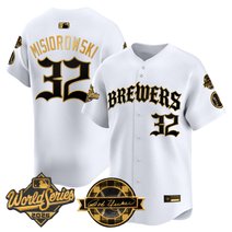 Men's Milwaukee Brewers 2026 World Series Vapor Premier Limited Jersey - Old English Edition - All Stitched