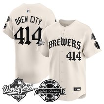 Men's Milwaukee Brewers 2026 World Series Vapor Premier Limited Jersey - Old English Edition - All Stitched