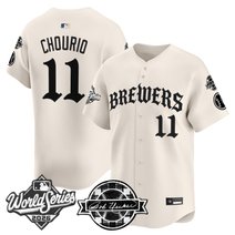 Men's Milwaukee Brewers 2026 World Series Vapor Premier Limited Jersey - Old English Edition - All Stitched
