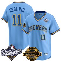 Men's Milwaukee Brewers Throwback Vapor Premier Limited Jersey - 2026 World Series & Bob Uecker Patch - All Stitched