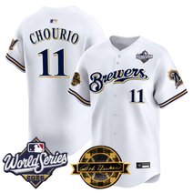 Men's Milwaukee Brewers Throwback Vapor Premier Limited Jersey - 2026 World Series & Bob Uecker Patch - All Stitched