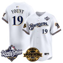 Men's Milwaukee Brewers Throwback Vapor Premier Limited Jersey - 2026 World Series & Bob Uecker Patch - All Stitched