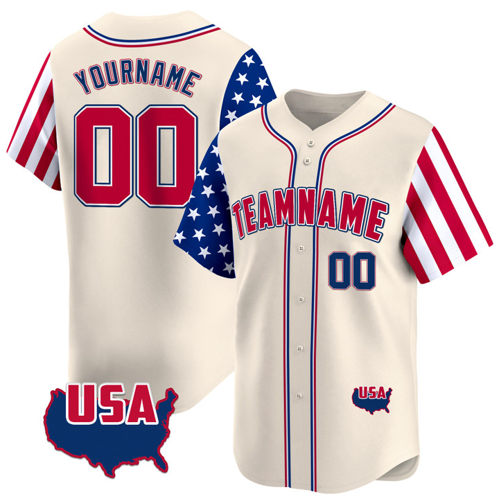 Cream Red - Royal American Map Custom Baseball Jersey