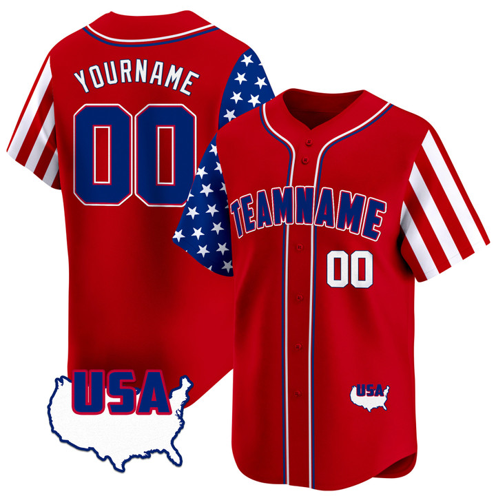 Red Royal - White American Map Custom Baseball Jersey