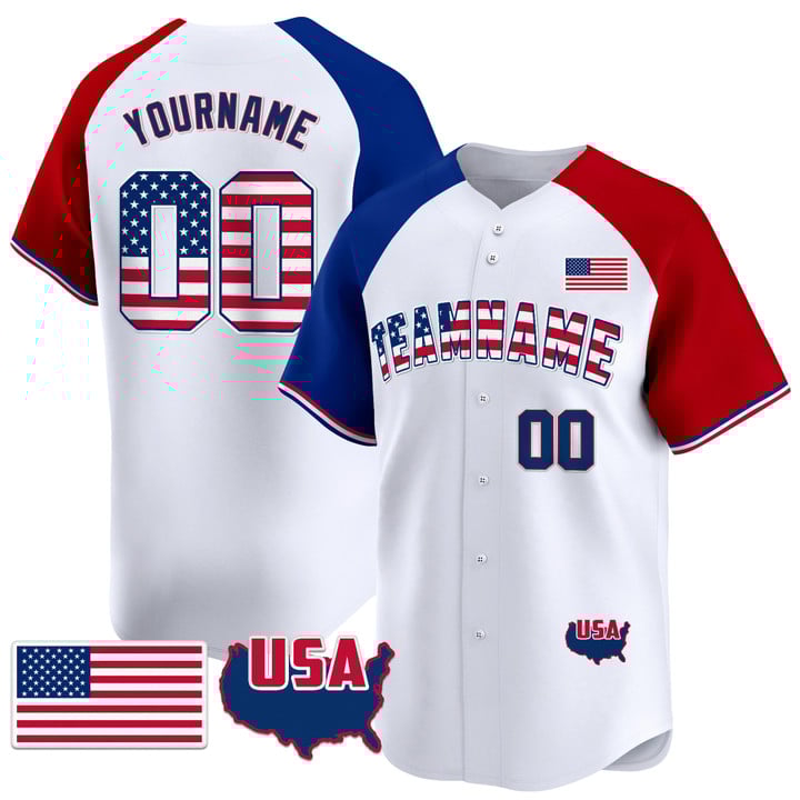 White Alternate American Flag - Royal Custom Baseball Jersey