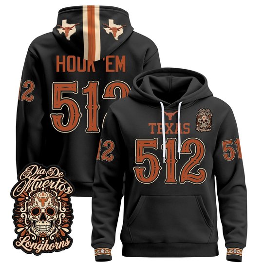 Men's Texas Longhorns Día de los Muertos Premium Pullover Hoodie - All Stitched