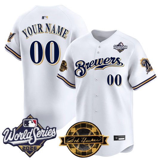 Milwaukee Brewers Throwback Vapor Premier Limited Custom Jersey - 2026 World Series & Bob Uecker Patch - All Stitched