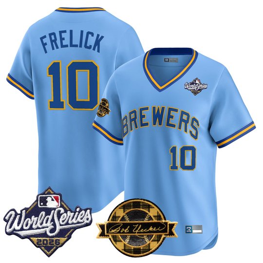 Men's Milwaukee Brewers Throwback Vapor Premier Limited Jersey - 2026 World Series & Bob Uecker Patch - All Stitched