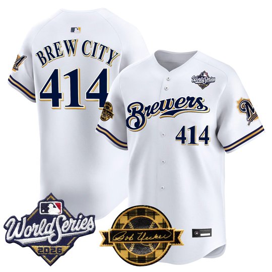 Men's Milwaukee Brewers Throwback Vapor Premier Limited Jersey - 2026 World Series & Bob Uecker Patch - All Stitched