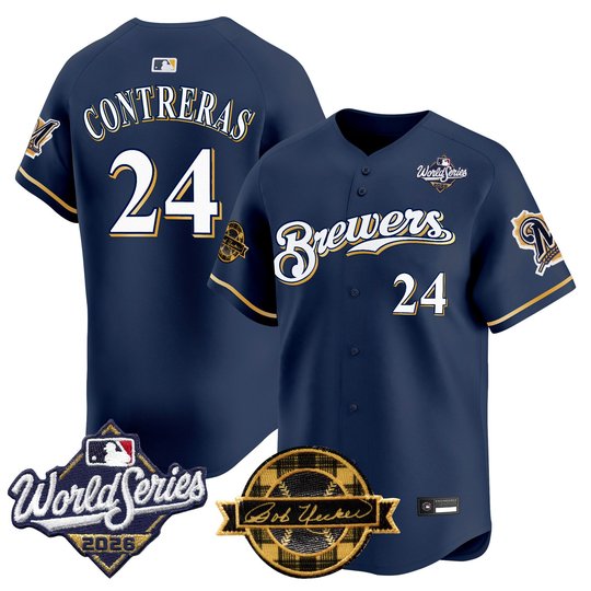 Men's Milwaukee Brewers Throwback Vapor Premier Limited Jersey - 2026 World Series & Bob Uecker Patch - All Stitched