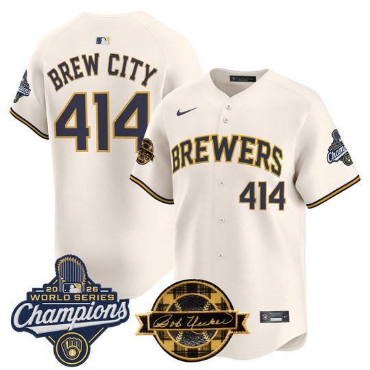 Men's Milwaukee Brewers 2026 World Series Champions Vapor Premier Limited Jersey - Bob Uecker Patch - All Stitched