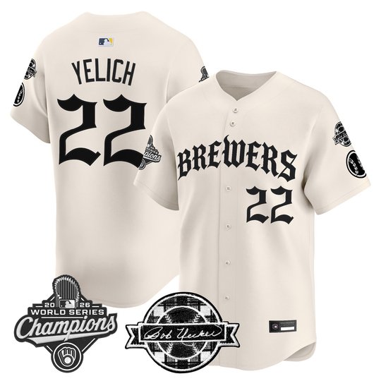 Men's Milwaukee Brewers 2026 World Series Champions Vapor Premier Limited Jersey - Old English Edition - All Stitched