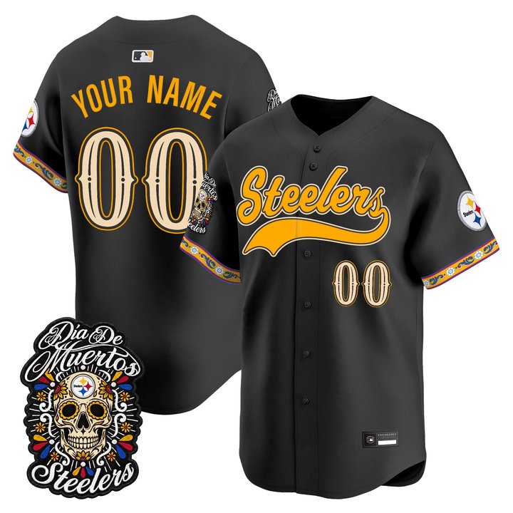 Pittsburgh Steelers Día de los Muertos Vapor Limited Custom Baseball Jersey - All Stitched