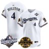 Men's Milwaukee Brewers Throwback Vapor Premier Limited Jersey - 2026 World Series & Bob Uecker Patch - All Stitched