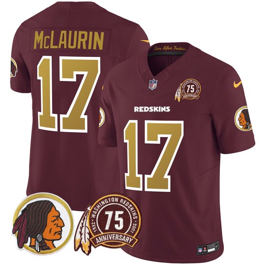 Men's Washington Redskins 75th Patch Throwback Vapor Limited Jersey V2 - All Stitched