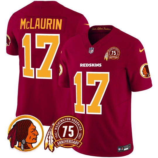 Men's Washington Redskins 75th Patch Throwback Vapor Limited Jersey - All Stitched