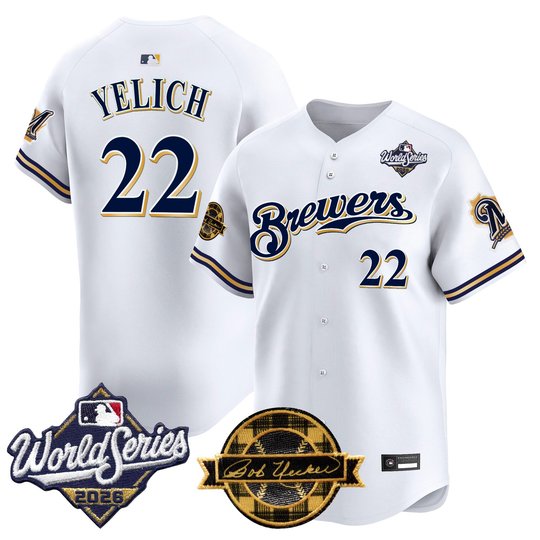 Men's Milwaukee Brewers Throwback Vapor Premier Limited Jersey - 2026 World Series & Bob Uecker Patch - All Stitched