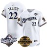 Men's Milwaukee Brewers Throwback Vapor Premier Limited Jersey - 2026 World Series & Bob Uecker Patch - All Stitched