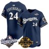 Men's Milwaukee Brewers Throwback Vapor Premier Limited Jersey - 2026 World Series & Bob Uecker Patch - All Stitched