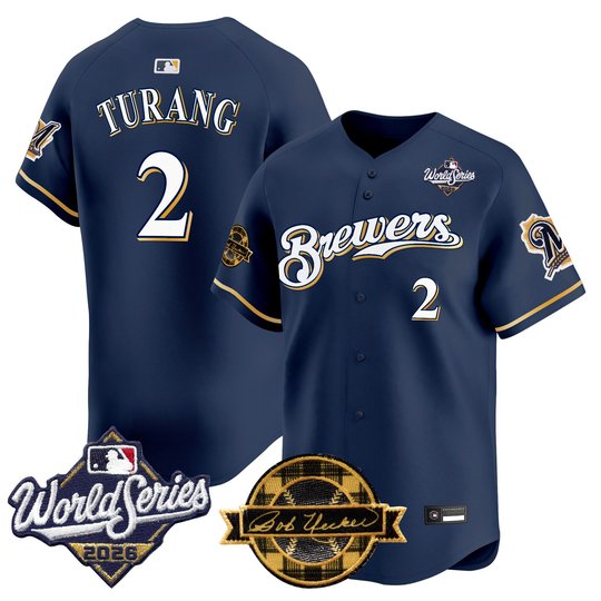 Men's Milwaukee Brewers Throwback Vapor Premier Limited Jersey - 2026 World Series & Bob Uecker Patch - All Stitched