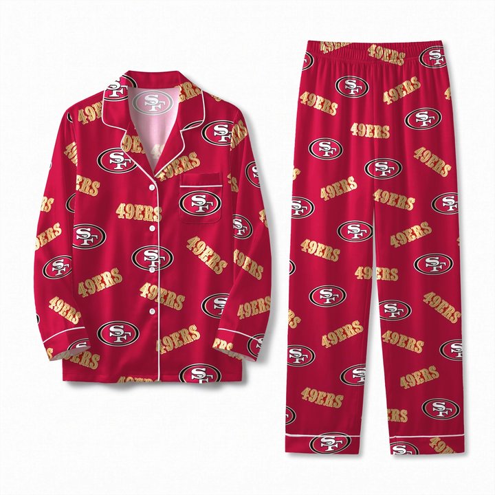 San Francisco 49ers Long Sleeve Satin Pajama Set